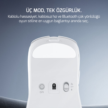 GAMEPOWER RADUS Beyaz 12.000DPI Triple Mode (Kablolu/Bluetooth/2.4G) Gaming Mouse